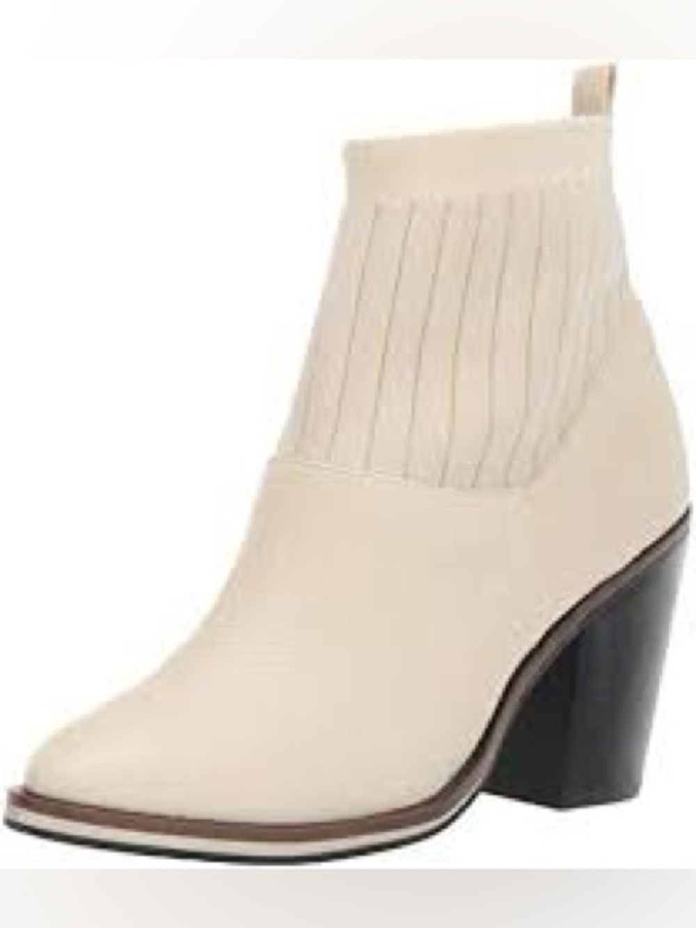 Kelsi Dagger Cream Chelsea Ankle Boot with Black Block Heel